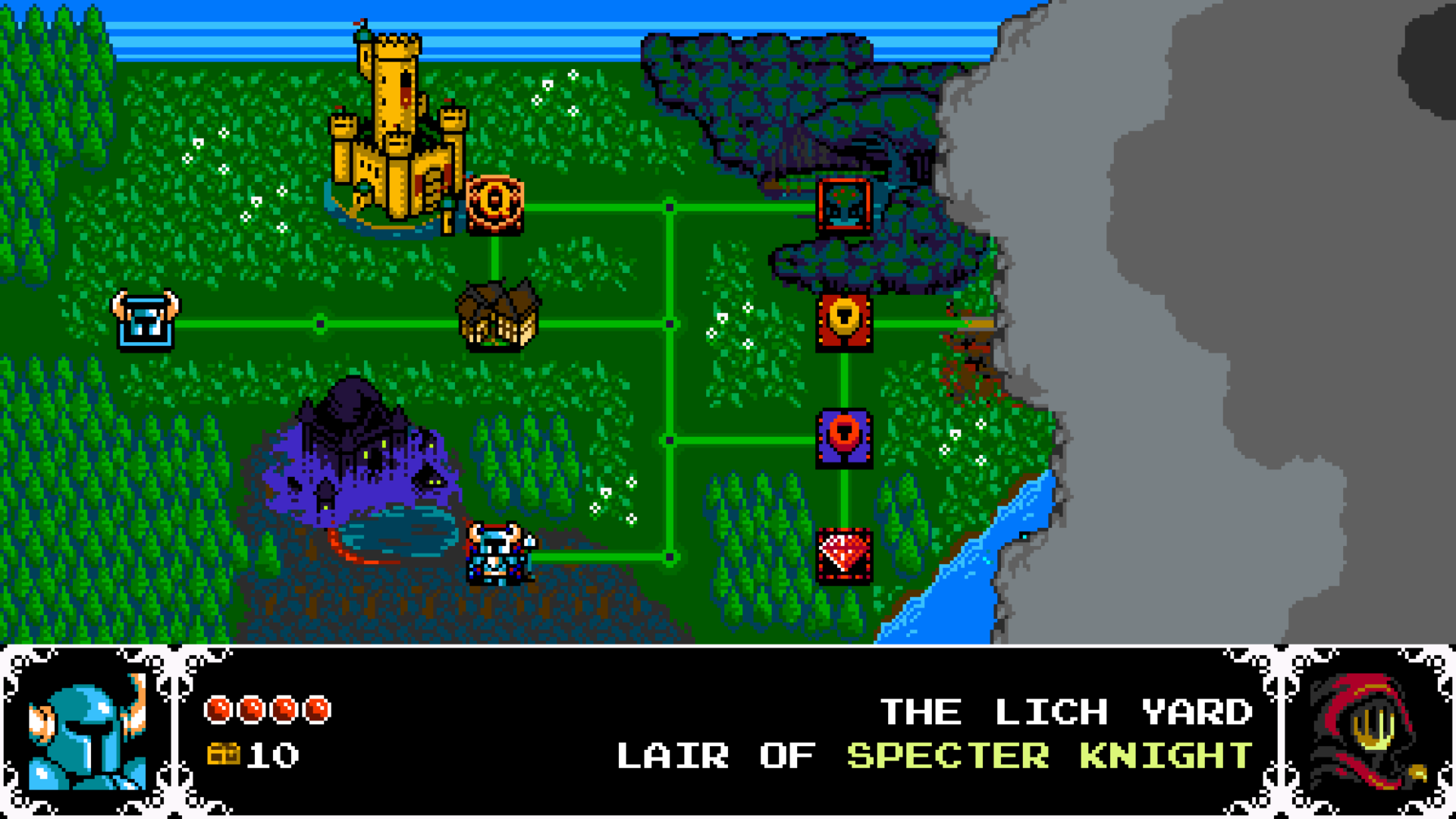 Screenshot of Shovel Knight's World Map screen.